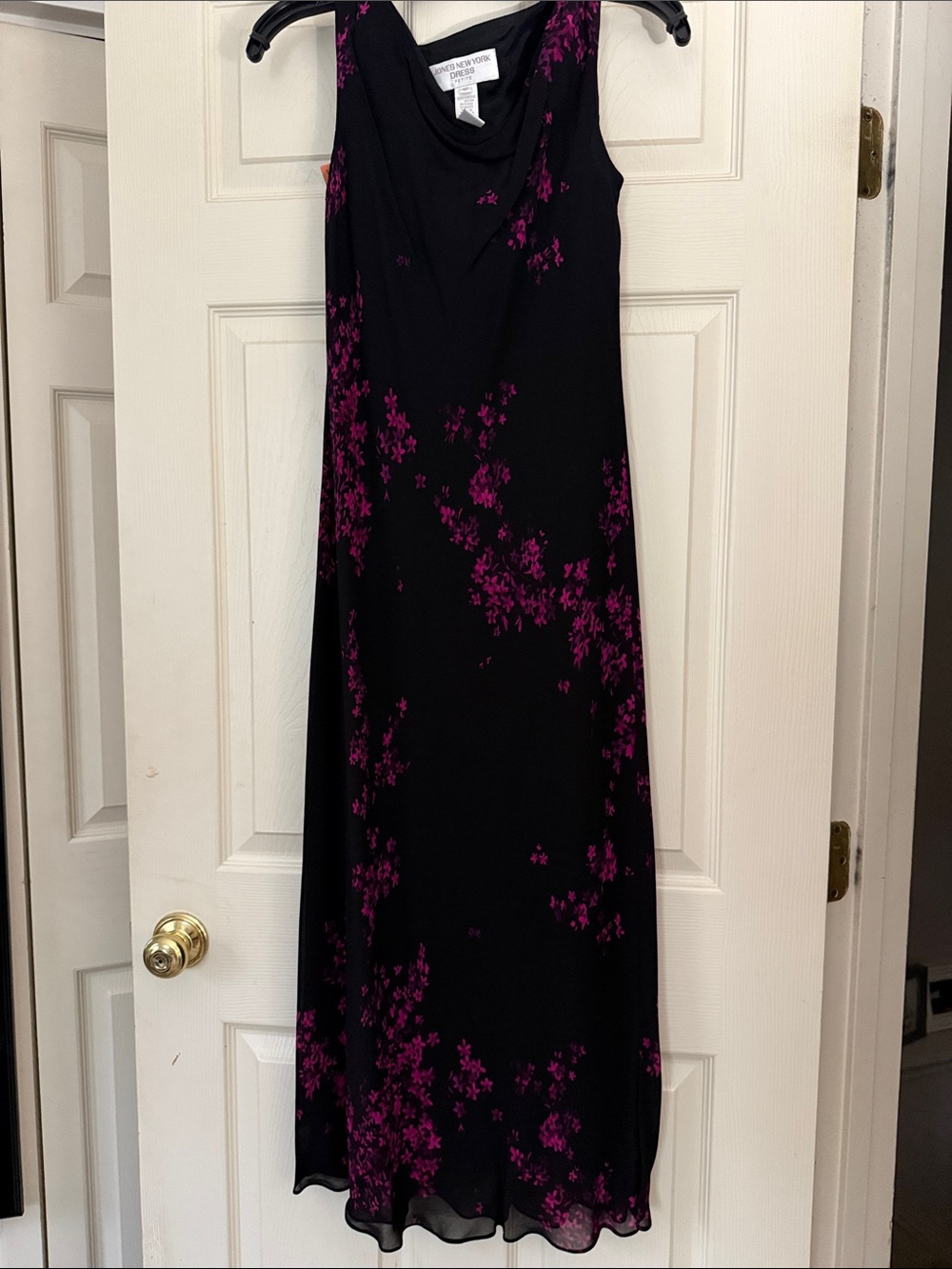 Jones New York Black Maxi Dress with Fuchsia Floral Print